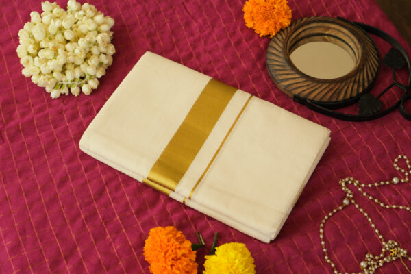 Handloom Kasavu Mundu with Golden Border for Men