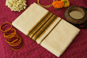 Handloom Saree with Golden & Olive Green Border