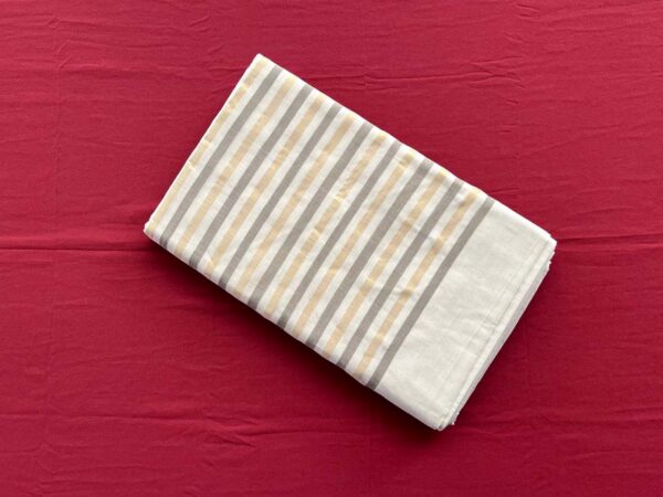 022edited Handloom Saree - Golden and Grey Stripe