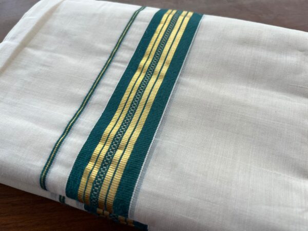 Handloom Kasavu Mundu for Men - Green Border