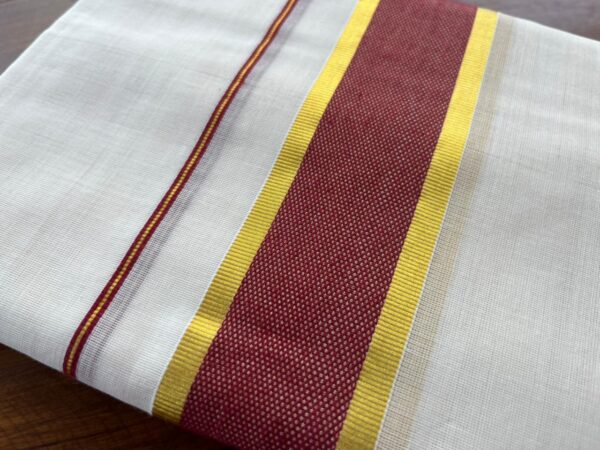 Handloom Kasavu Mundu for Men - Maroon Border