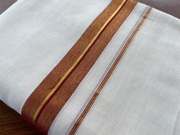 Handloom Kasavu Mundu for Men - Maroon Border