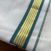 Handloom Kasavu Mundu for Men - Green with Golden Border