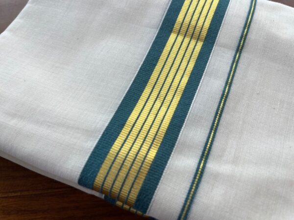Handloom Kasavu Mundu for Men - Green with Golden Border