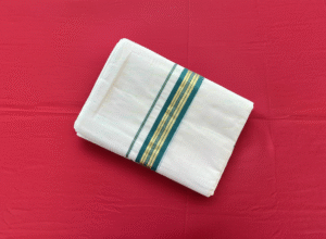 Handloom Kasavu Mundu for Men - Green Border