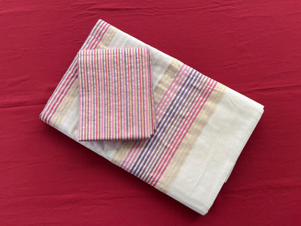 Multi Color Stripe - Handloom Saree with Blouse Piece