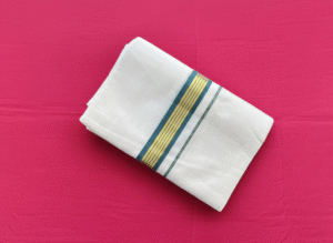 Handloom Kasavu Mundu for Men - Green with Golden Border