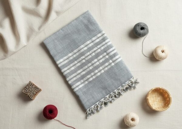 gray saree with silver line Handloom Grey Cotton Saree with White Stripes