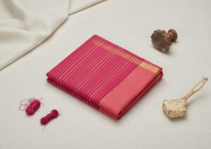 Handloom Pink Saree with Golden Stripes