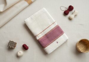 Handloom Off-White Saree with Maroon Border